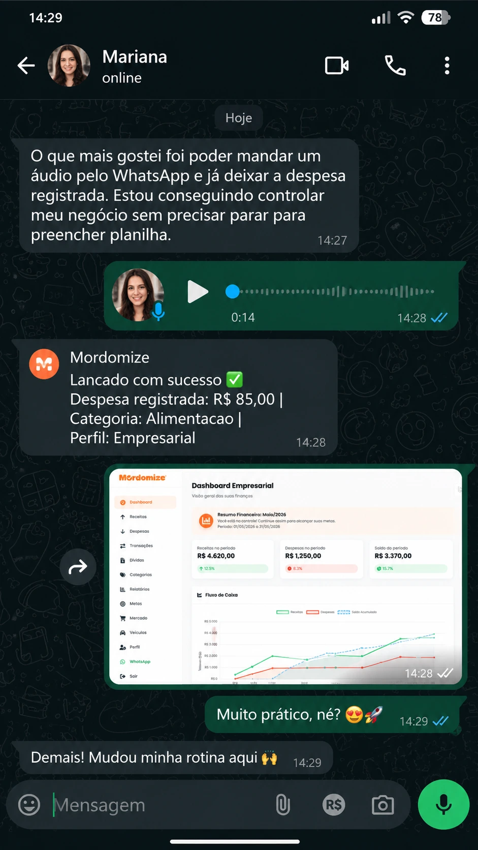 Modelo ilustrativo de depoimento sobre facilidade de uso